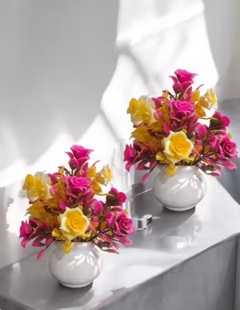 Bonsai Artificial Rose Plant (Set of 2) | Home, Office, Indoor & Outdoor Decoration | Real-Look Decorative Potted Plants