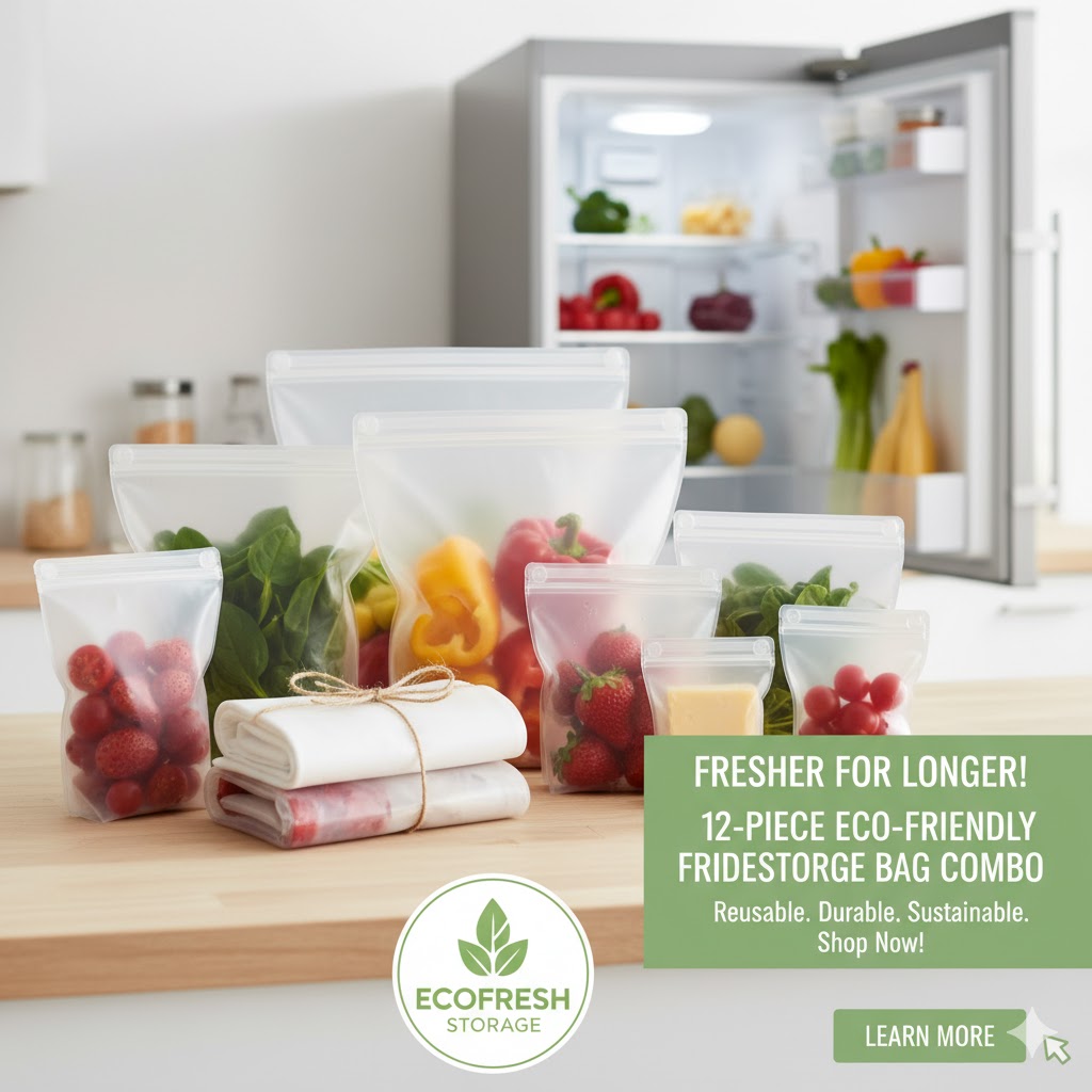 12 PCS Combo | Eco-Friendly Reusable Fridge Storage Bags | Multi-Color Vegetable & Produce Organizer