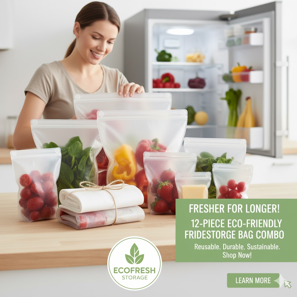 12 PCS Combo | Eco-Friendly Reusable Fridge Storage Bags | Multi-Color Vegetable & Produce Organizer