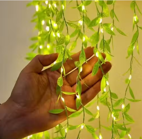 WTC 200 LED Leaf Curtain String Light | Artificial Vine Fairy Lights with Remote & 8 Modes | USB Plug for Diwali, Home & Garden Décor