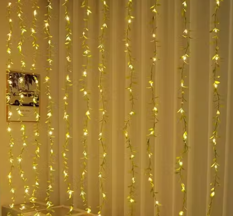 WTC 200 LED Leaf Curtain String Light | Artificial Vine Fairy Lights with Remote & 8 Modes | USB Plug for Diwali, Home & Garden Décor