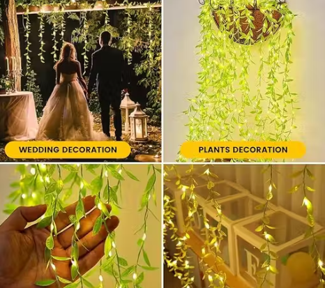 WTC 200 LED Leaf Curtain String Light | Artificial Vine Fairy Lights with Remote & 8 Modes | USB Plug for Diwali, Home & Garden Décor