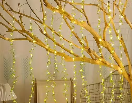 WTC 200 LED Leaf Curtain String Light | Artificial Vine Fairy Lights with Remote & 8 Modes | USB Plug for Diwali, Home & Garden Décor