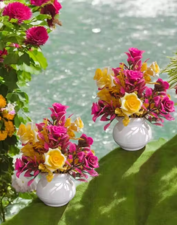Bonsai Artificial Rose Plant (Set of 2) | Home, Office, Indoor & Outdoor Decoration | Real-Look Decorative Potted Plants