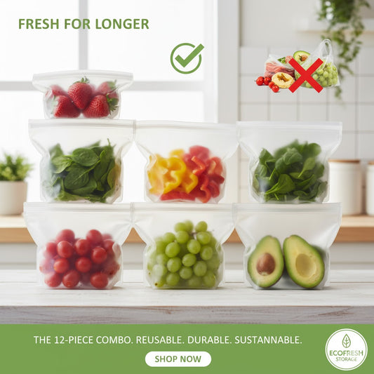12 PCS Combo | Eco-Friendly Reusable Fridge Storage Bags | Multi-Color Vegetable & Produce Organizer