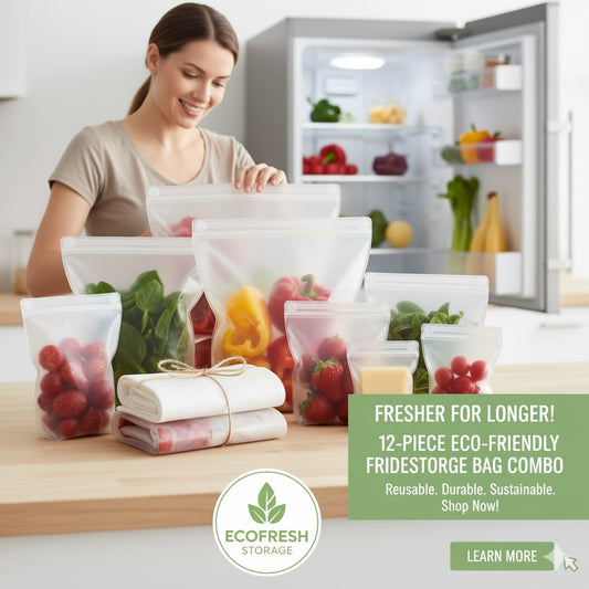 12 PCS Combo | Eco-Friendly Reusable Fridge Storage Bags | Multi-Color Vegetable & Produce Organizer